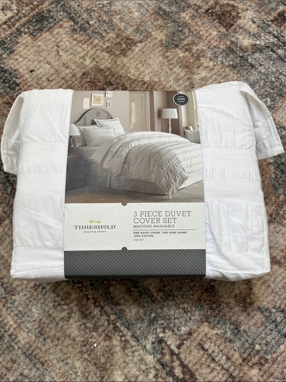 NWT Threshold King Size White 3-Piece Textured Duvet Cover Set